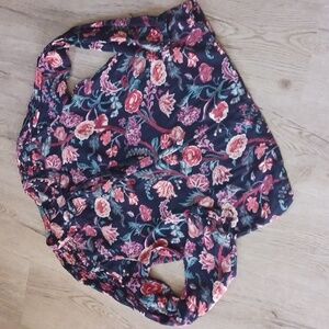 Lucky Brand Navy Long Sleeve Floral Blouse Size S